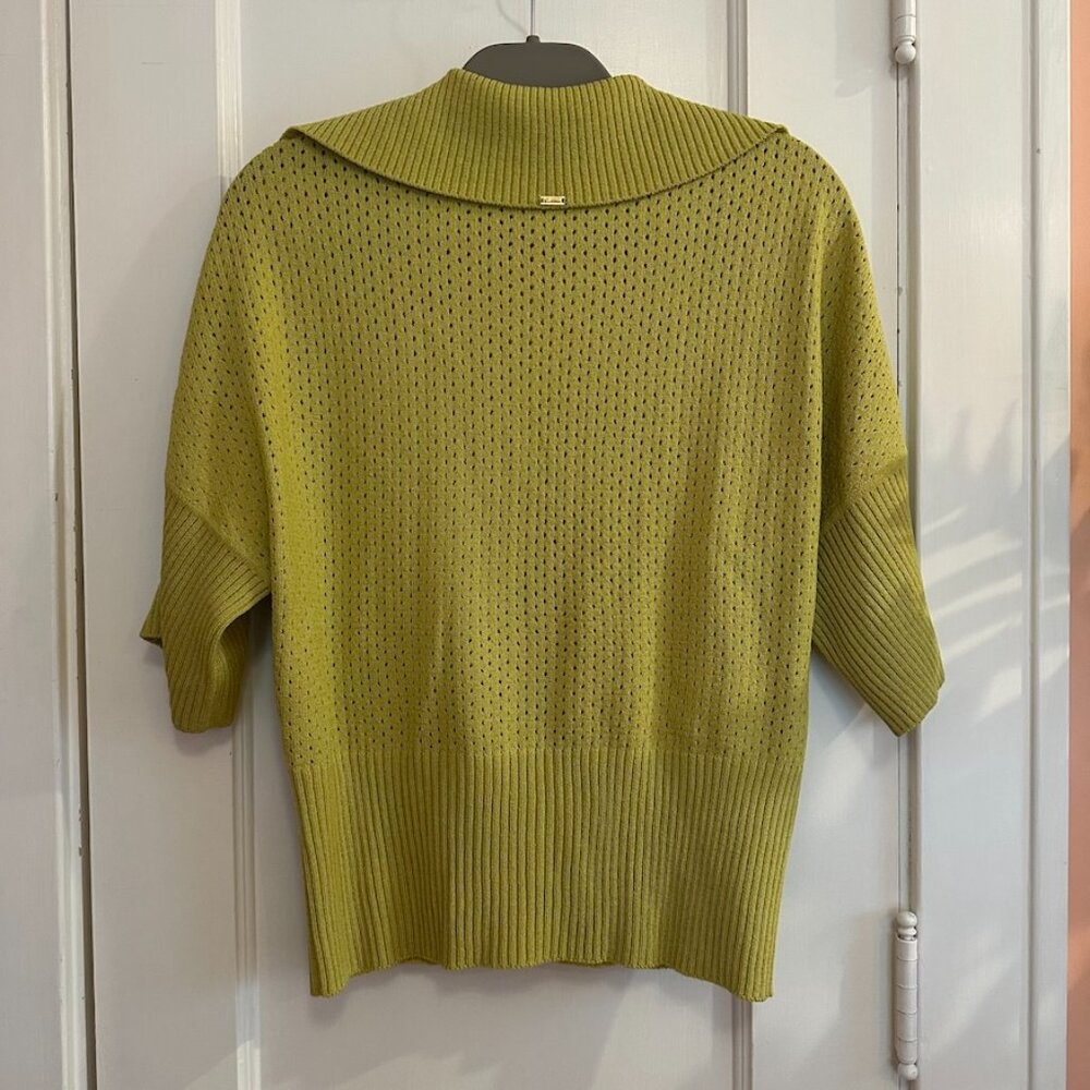 St. John Collection Chartreuse V-Neck Short Sleeve Sweater - Picture 4 of 6